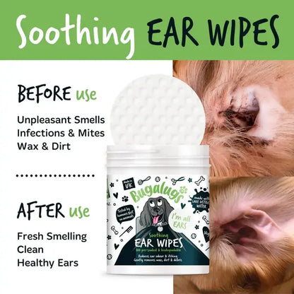 BugaLugs Soothing Ear Wipes for Dogs Biodegradable Wipes Почистващи Кърпички за Уши 100 броя