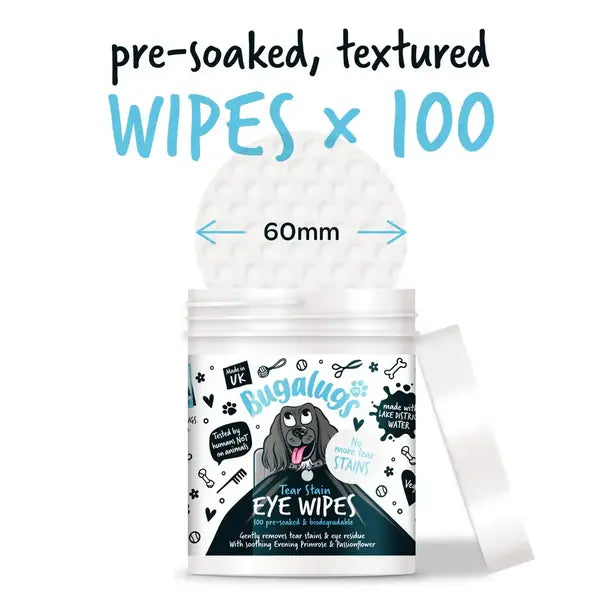 BugaLugs Tear Stain Eye Wipes for Dogs Почистващи Тампони за Очи 100бр