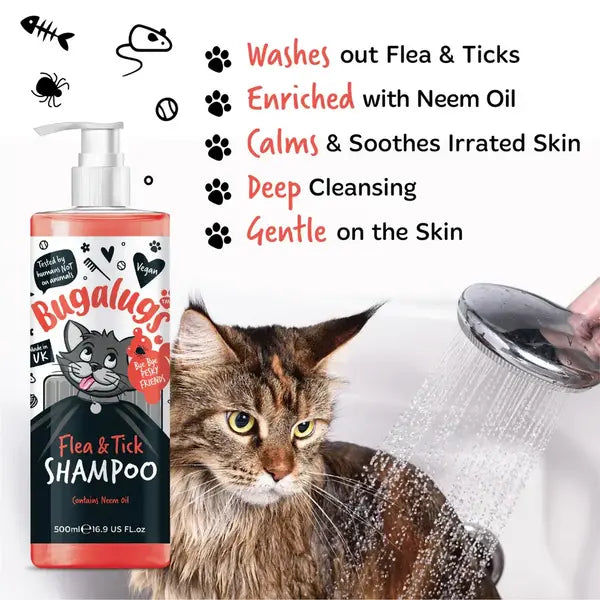 BugaLugs Flea & Tick Cat Shampoo with Neem Oil Шампоан против Бълхи и Кърлежи за Котки 500ml