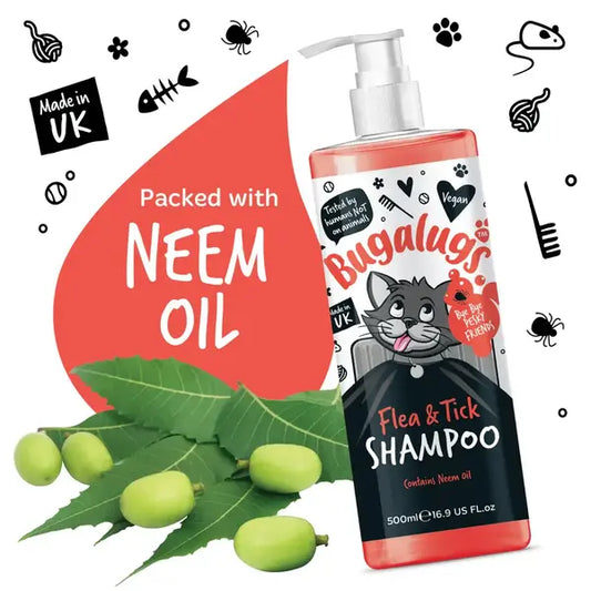 BugaLugs Flea & Tick Cat Shampoo with Neem Oil Шампоан против Бълхи и Кърлежи за Котки 500ml