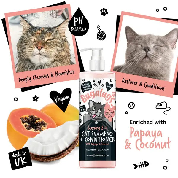 BugaLugs Luxury 2 in 1 Cat Shampoo & Conditioner Луксозен Шампоан и Балсам 2в1 за Котки 500ml