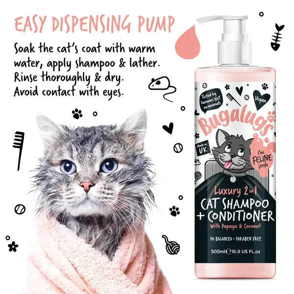 BugaLugs Luxury 2 in 1 Cat Shampoo & Conditioner Луксозен Шампоан и Балсам 2в1 за Котки 500ml
