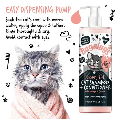 BugaLugs Luxury 2 in 1 Cat Shampoo & Conditioner Луксозен Шампоан и Балсам 2в1 за Котки 500ml