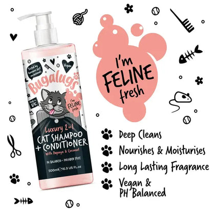 BugaLugs Luxury 2 in 1 Cat Shampoo & Conditioner Луксозен Шампоан и Балсам 2в1 за Котки 500ml