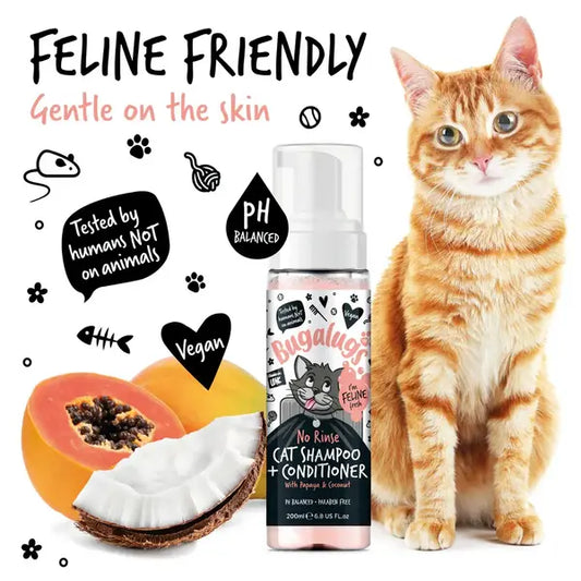 BugaLugs No Rinse Cat Shampoo & Conditioner with Papaya & Coconut Сух Шампоан и Балсам 2в1 за Котки