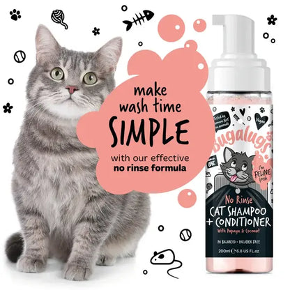 BugaLugs No Rinse Cat Shampoo & Conditioner with Papaya & Coconut Сух Шампоан и Балсам 2в1 за Котки 200ml
