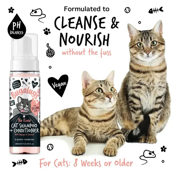 BugaLugs No Rinse Cat Shampoo & Conditioner with Papaya & Coconut Сух Шампоан и Балсам 2в1 за Котки 200ml