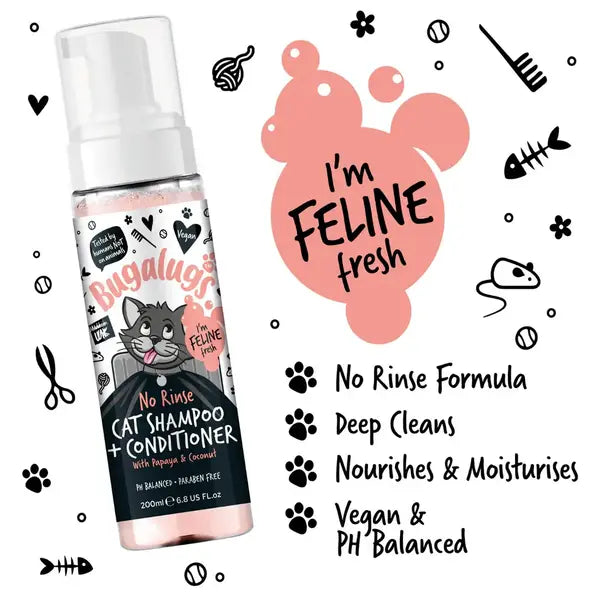 BugaLugs No Rinse Cat Shampoo & Conditioner with Papaya & Coconut Сух Шампоан и Балсам 2в1 за Котки 200ml