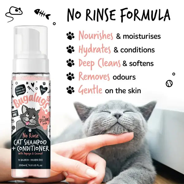 BugaLugs No Rinse Cat Shampoo & Conditioner with Papaya & Coconut Сух Шампоан и Балсам 2в1 за Котки 200ml