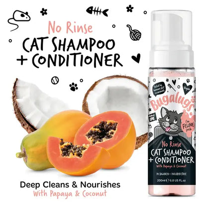 BugaLugs No Rinse Cat Shampoo & Conditioner with Papaya & Coconut Сух Шампоан и Балсам 2в1 за Котки 200ml