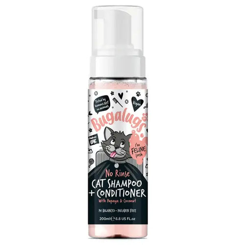 BugaLugs No Rinse Cat Shampoo & Conditioner with Papaya & Coconut 2-in-1 Dry Shampoo and Conditioner for Cats 200ml