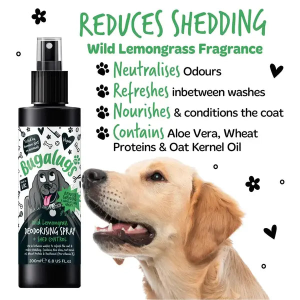 BugaLugs Wild Lemongrass Dog Deodorising Spray with Shed Control Дезодориращ Спрей за Кучета