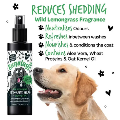 BugaLugs Wild Lemongrass Dog Deodorising Spray with Shed Control Дезодориращ Спрей за Кучета