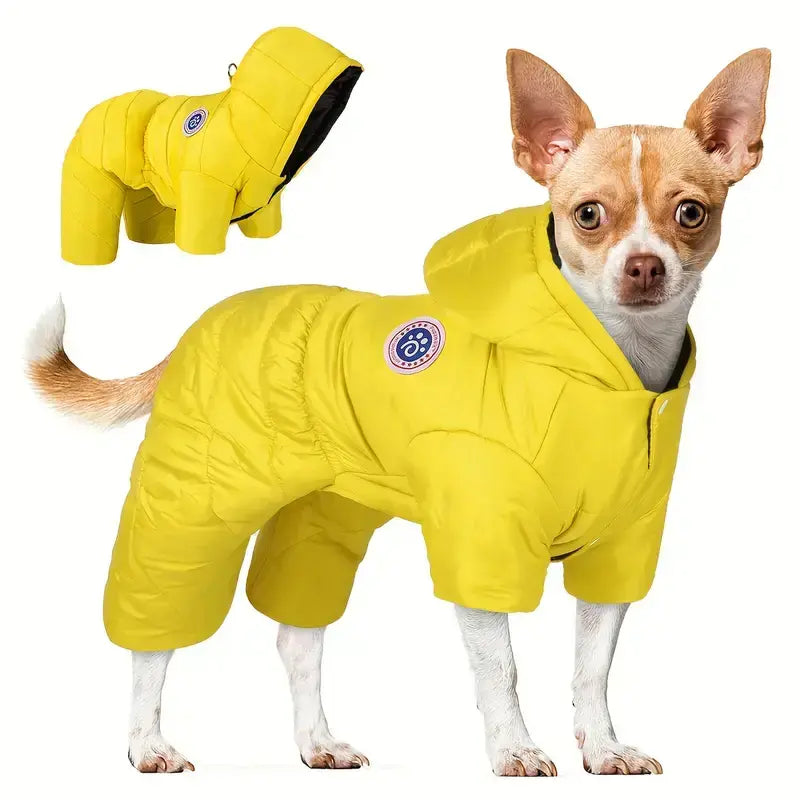 PupaWalk Yellow – жълт зимен гащеризон с качулка