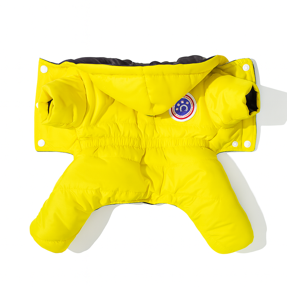 PupaWalk Yellow – жълт зимен гащеризон с качулка