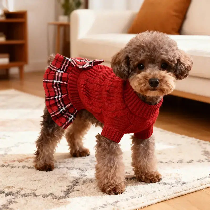 Red Knit Dress Рокля - пуловер за кучета