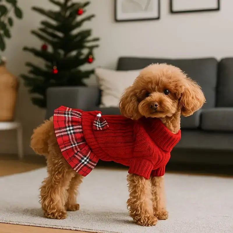 Red Knit Dress Рокля - пуловер за кучета