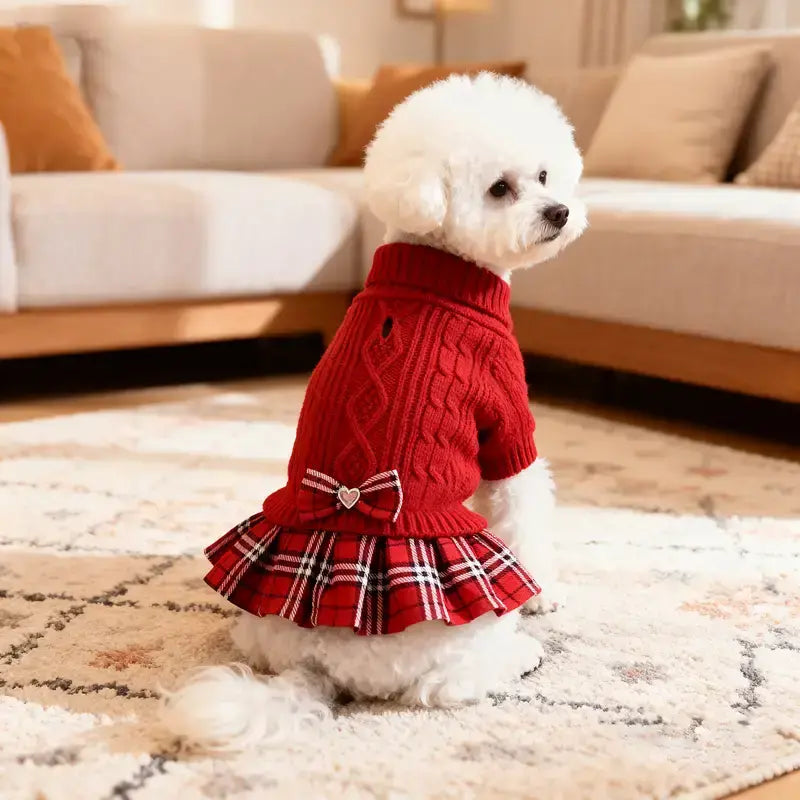 Red Knit Dress Рокля - пуловер за кучета