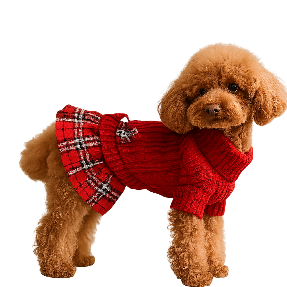 Red Knit Dress Рокля - пуловер за кучета