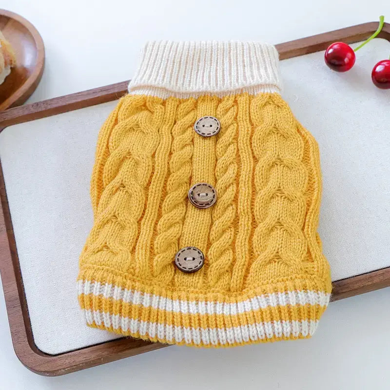 Yellow Cable Knit Плетен пуловер за куче