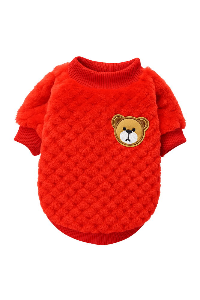 Plush Red Teddy – пухкава червена блуза за кучета и котки