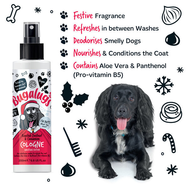 Bugalugs Christmas Edition Roasted Chestnut & Cinnamon Dog коледен део спрей за кучета 200ml