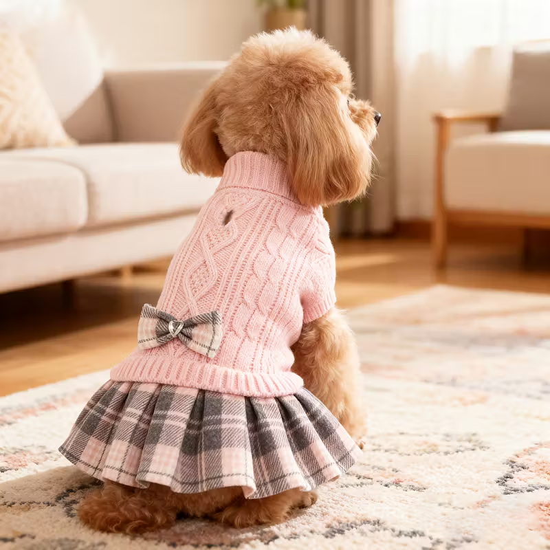 Pink Knit Dress - Рокля пуловер за кучета Pink Knit Dress