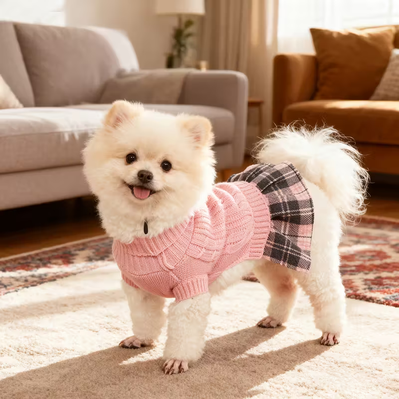 Pink Knit Dress - Рокля пуловер за кучета Pink Knit Dress