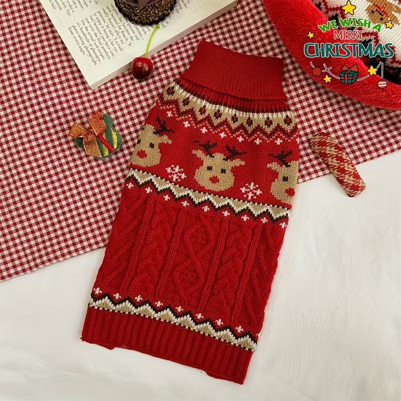 ReinDeer Red Плетен пуловер за кучета с еленчета