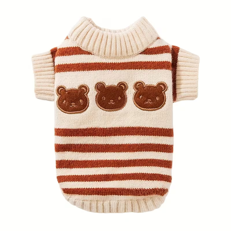 Tiger's Heart Brown Teddy Stripes – плетен пуловер за куче с мечета