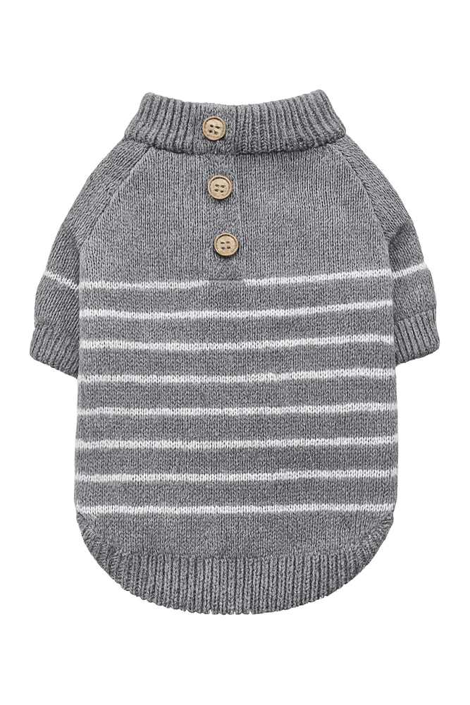 Grey Stripes  Buttons плетен пуловер за куче - раирана зимна серия