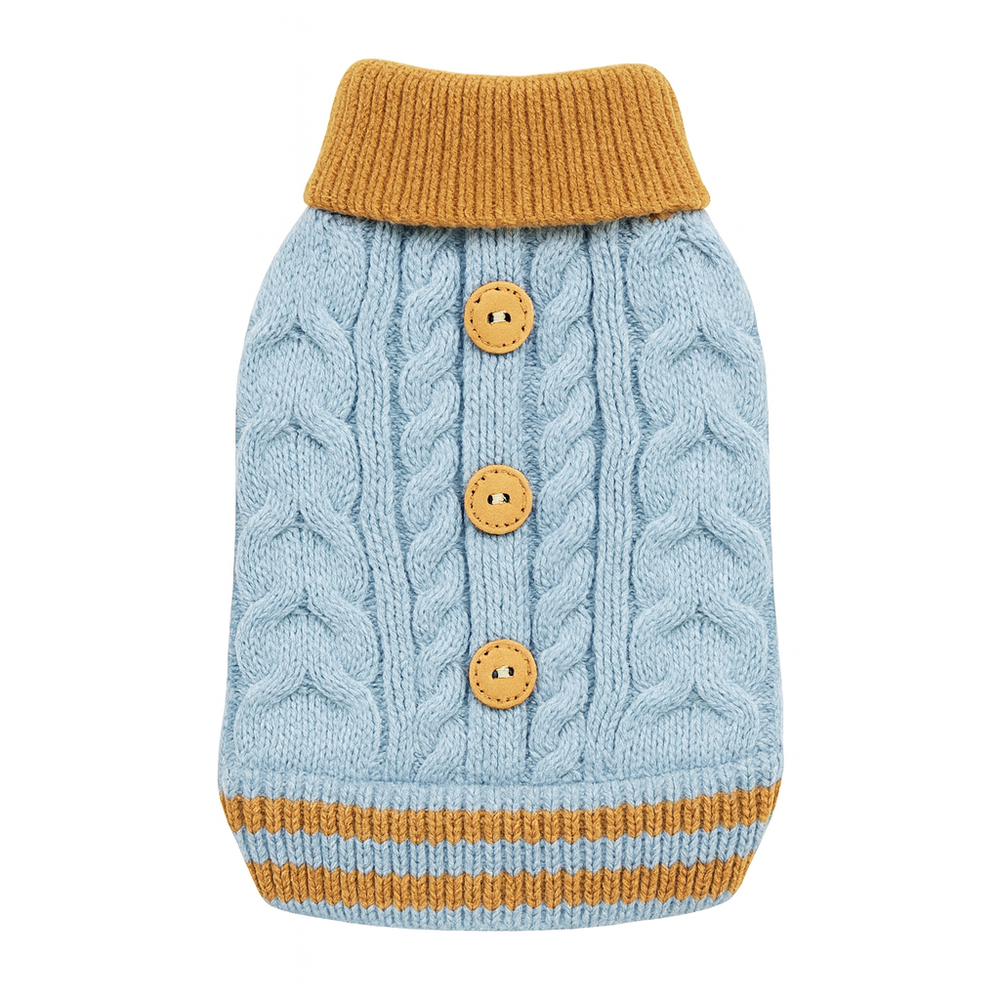 Blue Cable Knit – светлосин зимен пуловер за куче