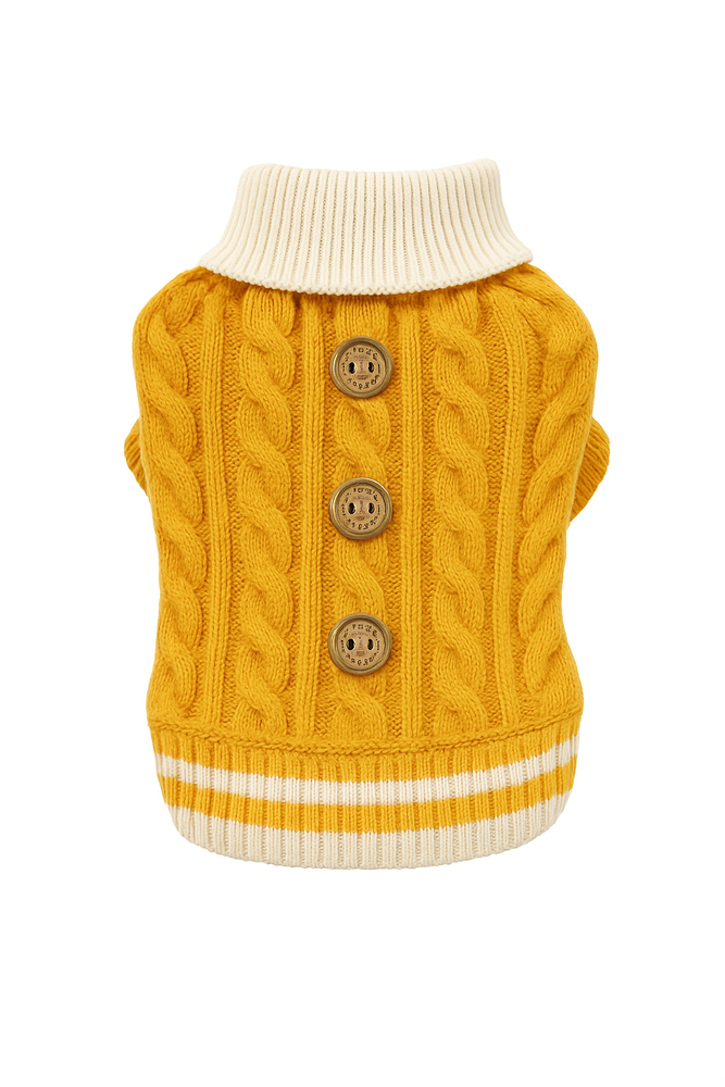 Yellow Cable Knit Плетен пуловер за куче