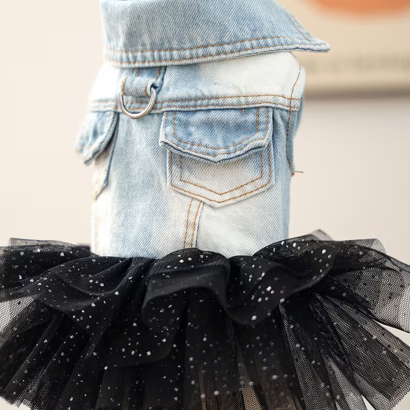 Denim Tutu Jacket – деним рокля за куче с черен тюл