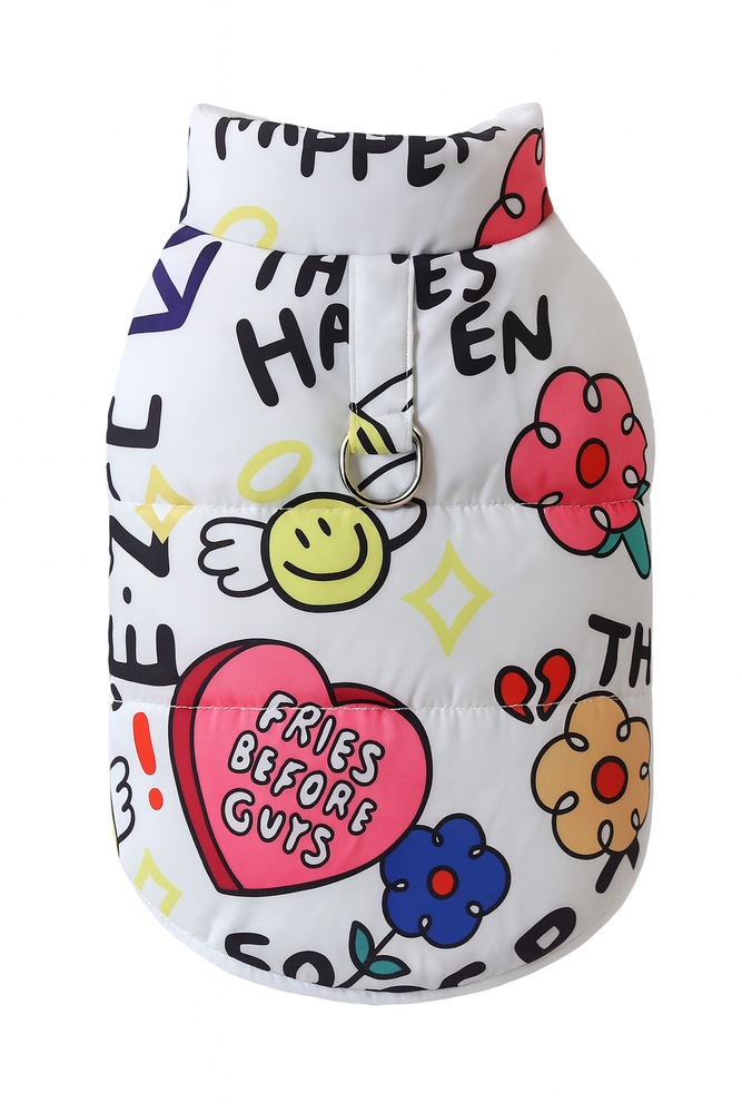 Tiger's Heart Emoticons White – зимно яке за куче с весел принт