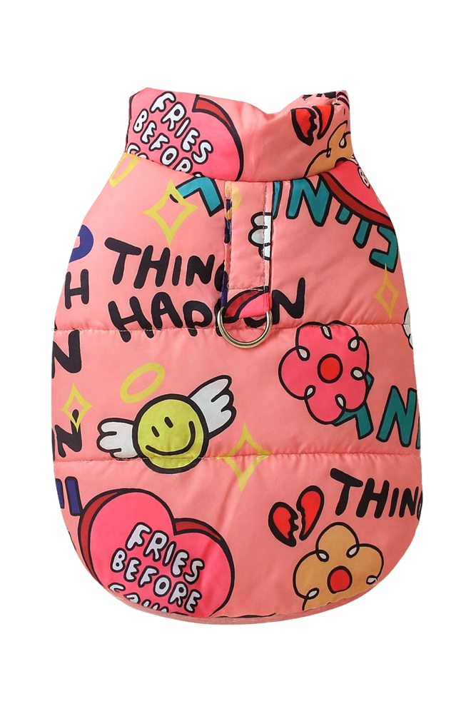 Tiger's Heart Emoticons Pink – розово зимно яке за куче с весел принт