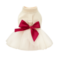 Red Ribbon – кремава тюлена рокля за куче с бордо панделка