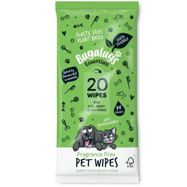 Bugalugs Fragrance Free Pet Wipes - Хипоалергенни биоразградими мокри кърпички без аромат
