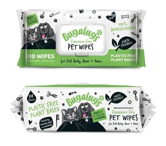 Bugalugs Fragrance Free Pet Wipes - Хипоалергенни биоразградими мокри кърпички без аромат