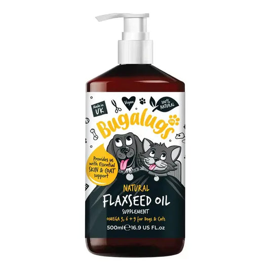 Bugalugs Flaxseed Oil - 100% натурално студено пресовано ленено масло за кучета и котки 500 мл