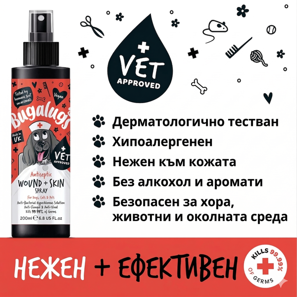 Bugalugs Antiseptic Wound & Skin Spray - Антисептичен спрей за рани и кожа 200 мл