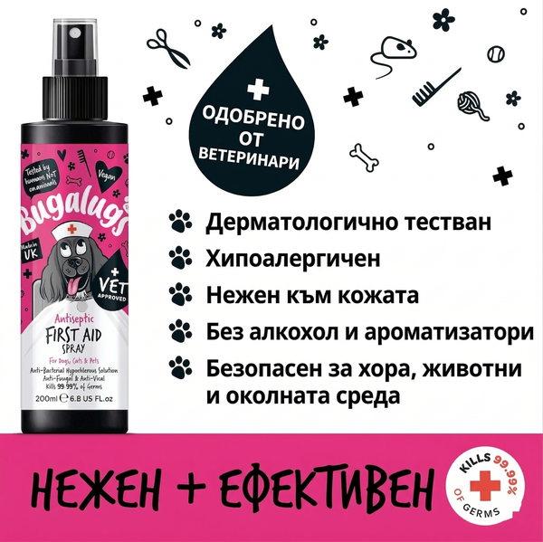 Bugalugs Antiseptic First Aid Spray - Антисептичен спрей за първа помощ при рани и кожни инфекции 200 мл