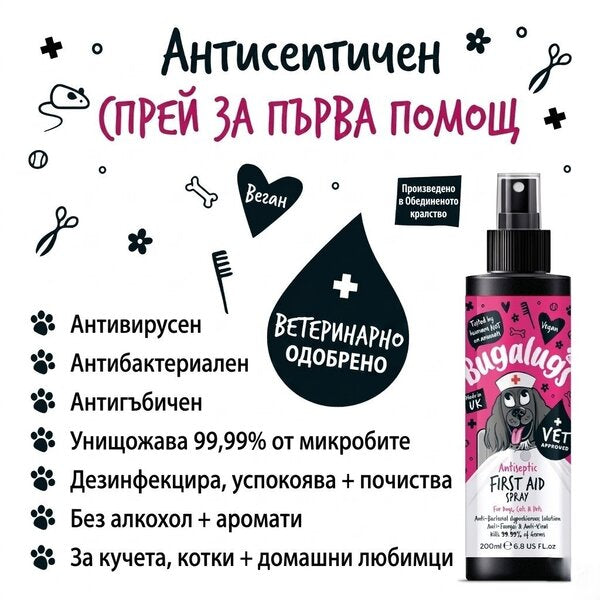 Bugalugs Antiseptic First Aid Spray - Антисептичен спрей за първа помощ при рани и кожни инфекции 200 мл