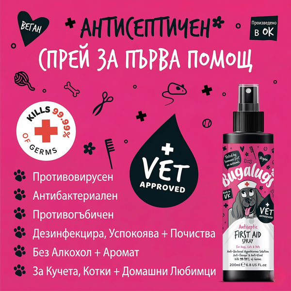 Bugalugs Antiseptic First Aid Spray - Антисептичен спрей за първа помощ при рани и кожни инфекции 200 мл