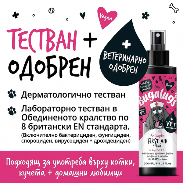 Bugalugs Antiseptic First Aid Spray - Антисептичен спрей за първа помощ при рани и кожни инфекции 200 мл