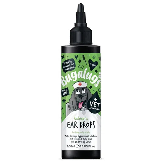 Bugalugs Antiseptic Ear Drops - Антисептични капки за уши за кучета и котки 200 мл
