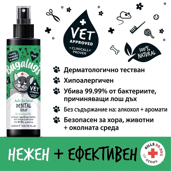Bugalugs Antiseptic Anti-Bacterial Dental Spray - Антибактериален спрей за зъби и венци 200 мл