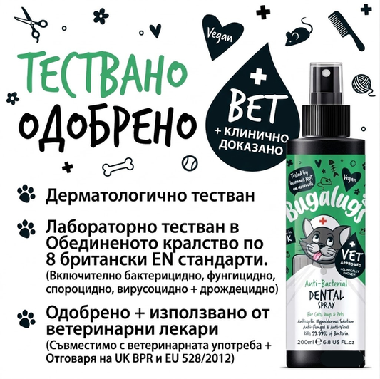 Bugalugs Antiseptic Anti-Bacterial Dental Spray - Антибактериален спрей за зъби и венци 200 мл