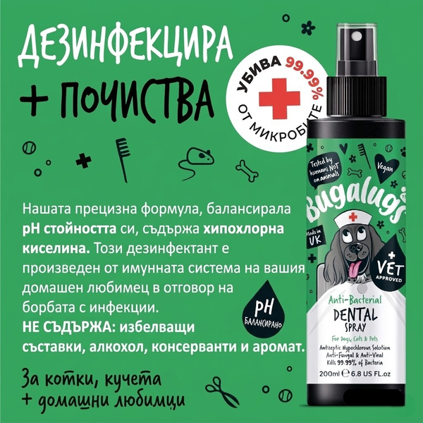 Bugalugs Antiseptic Anti-Bacterial Dental Spray - Антибактериален спрей за зъби и венци 200 мл