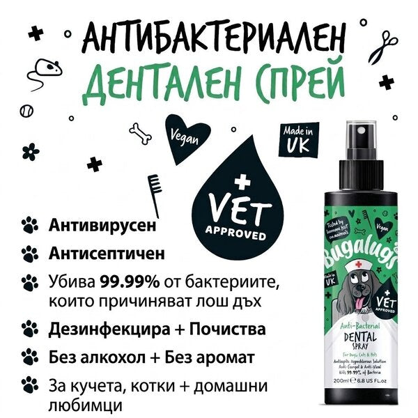 Bugalugs Antiseptic Anti-Bacterial Dental Spray - Антибактериален спрей за зъби и венци 200 мл